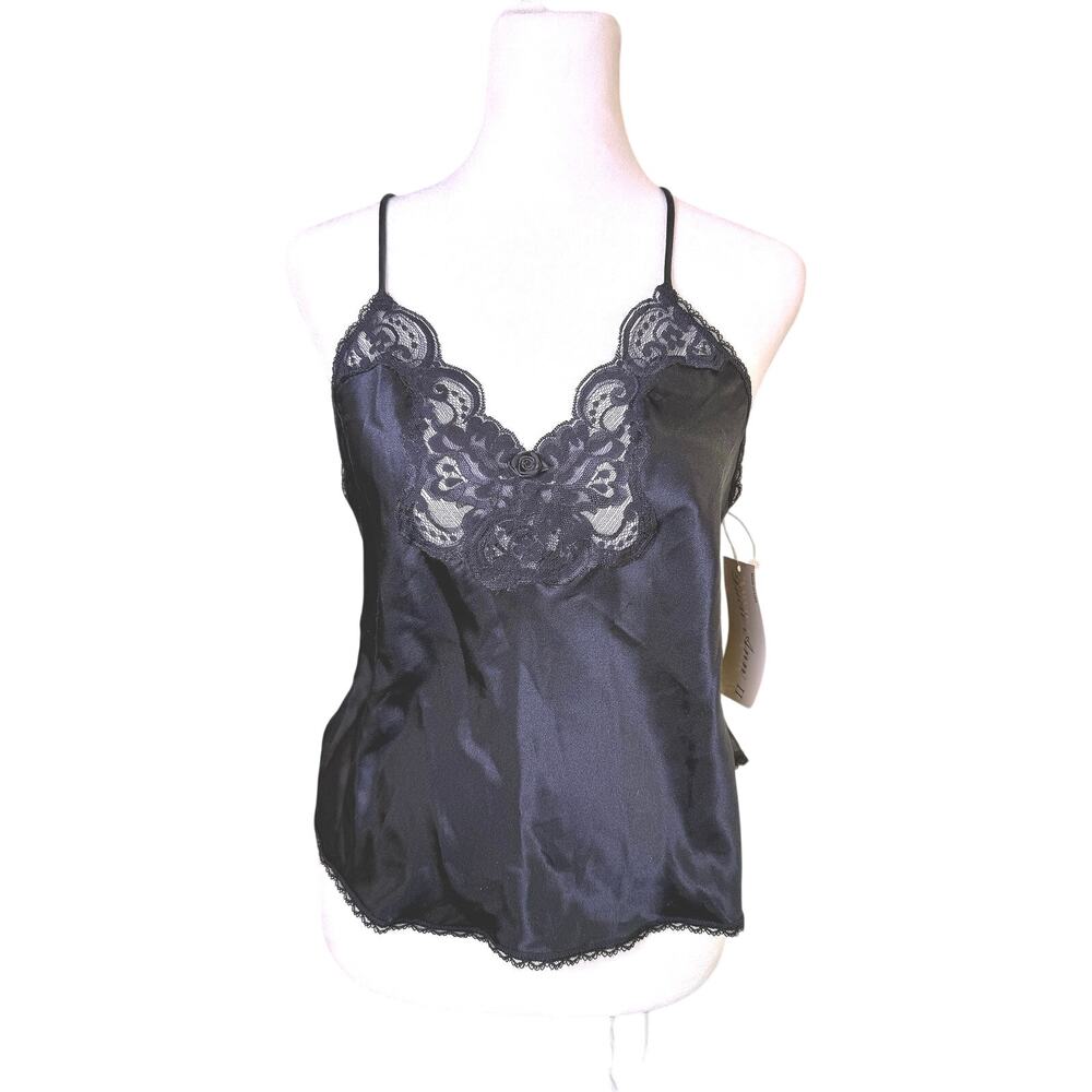 Vintage Lucie Ann Satin Lace Camisole Black Deadstock USA Lingerie Size 36 S